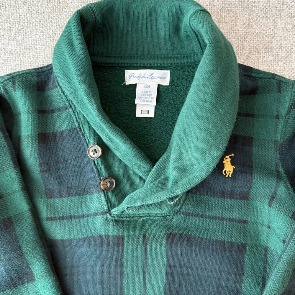 Ralph Lauren Baby Fleece Shawl Collar Plaid Pullover Sweater